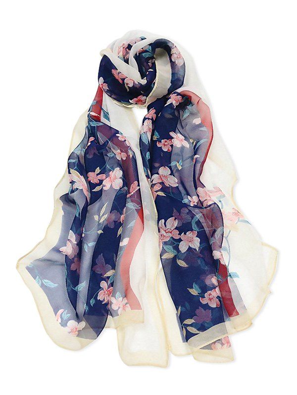 

Floral Printed Colorblock Long Scarf, Multi-b