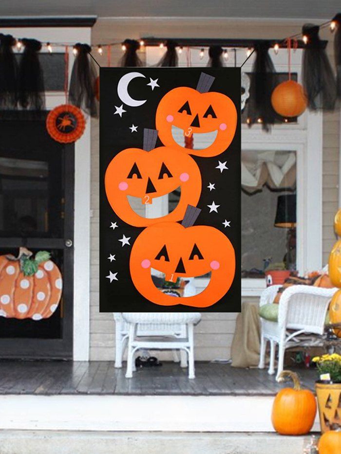 Shop Halloween Outdoor Pumpkin Print Hanging Toss Game Felt With 3Pcs Bean Bags  