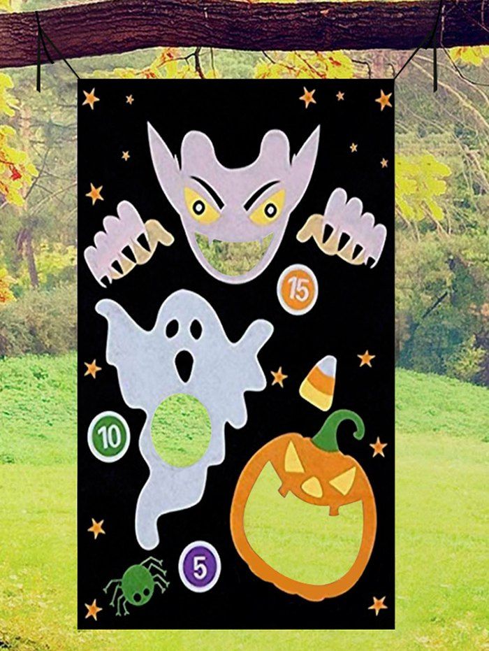 Unique Halloween Outdoor Pumpkin Print Hanging Toss Game Felt With 3Pcs Bean Bags  
