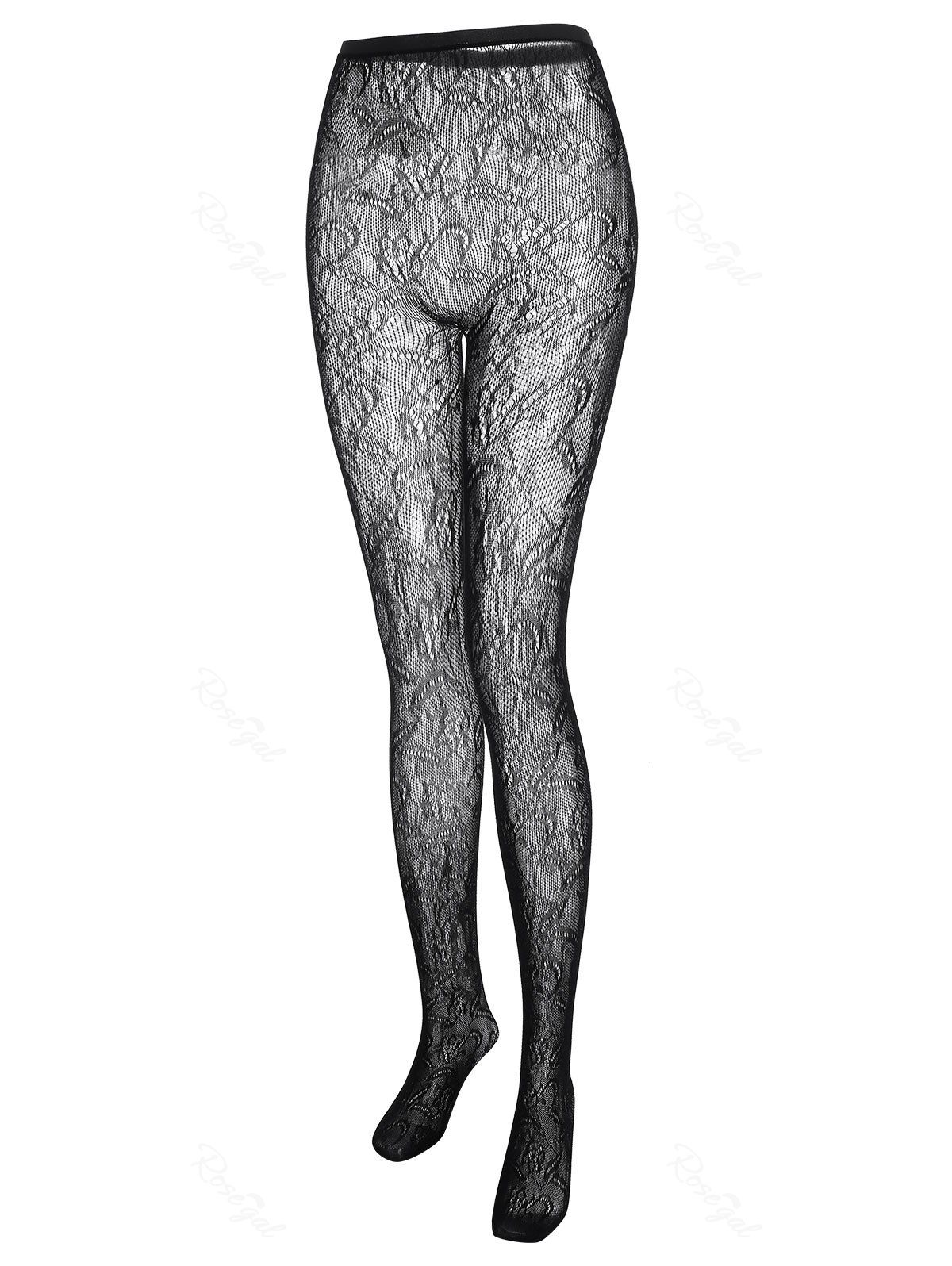 

Plus Size High Rise Sheer Lingerie Pantyhose, Black