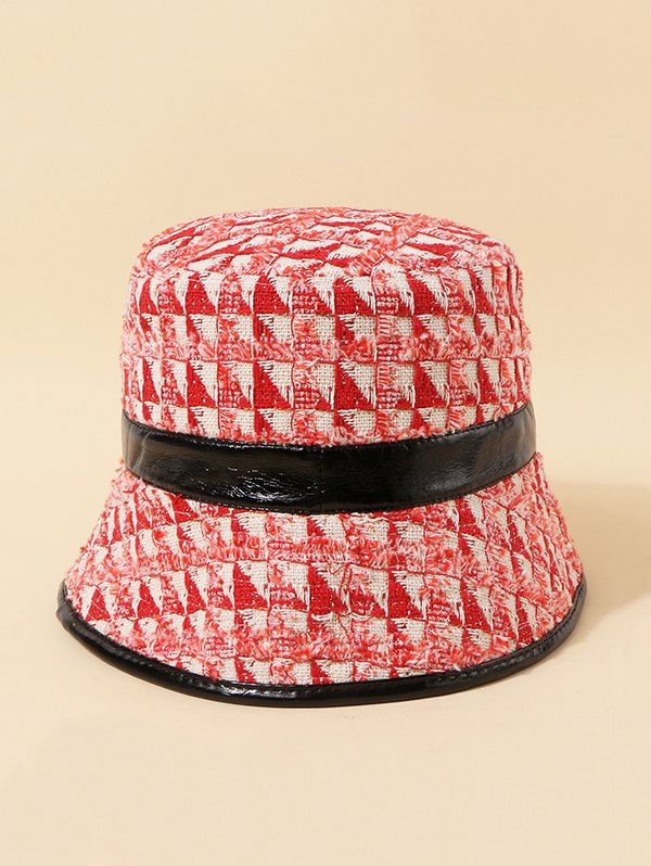 

Tweed Plaid Bucket Hat, Lava red