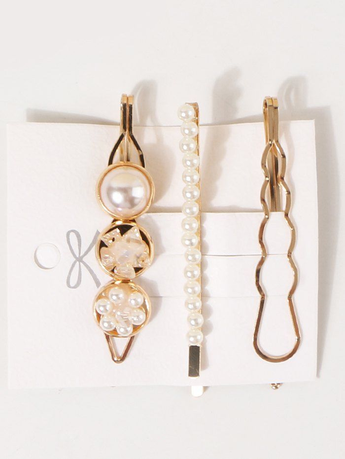 3 Pieces Pearl Embellished Gold Hairpins