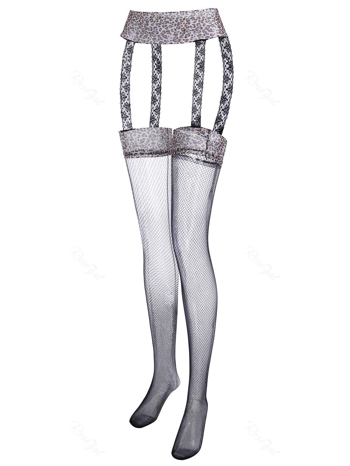 

Plus Size Leopard Fishnet Lingerie Suspender Pantyhose, Black