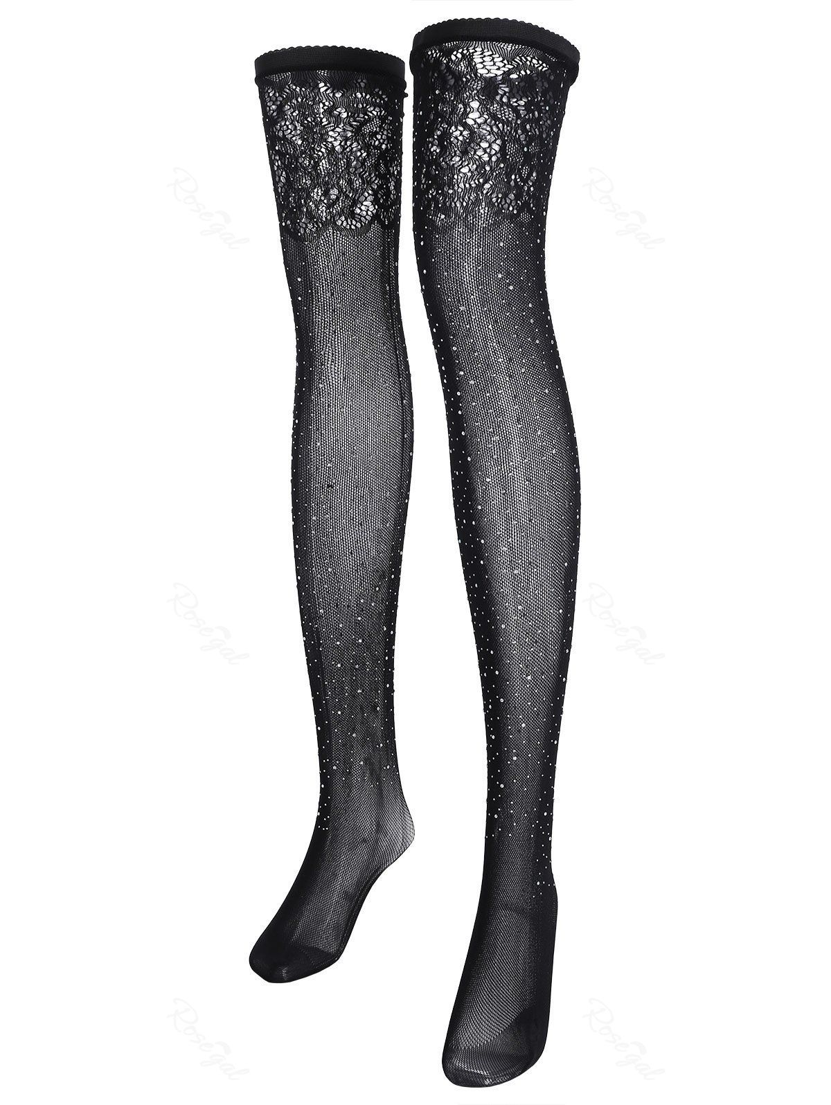 

Plus Size Rhinestone Lingerie Stockings, Black