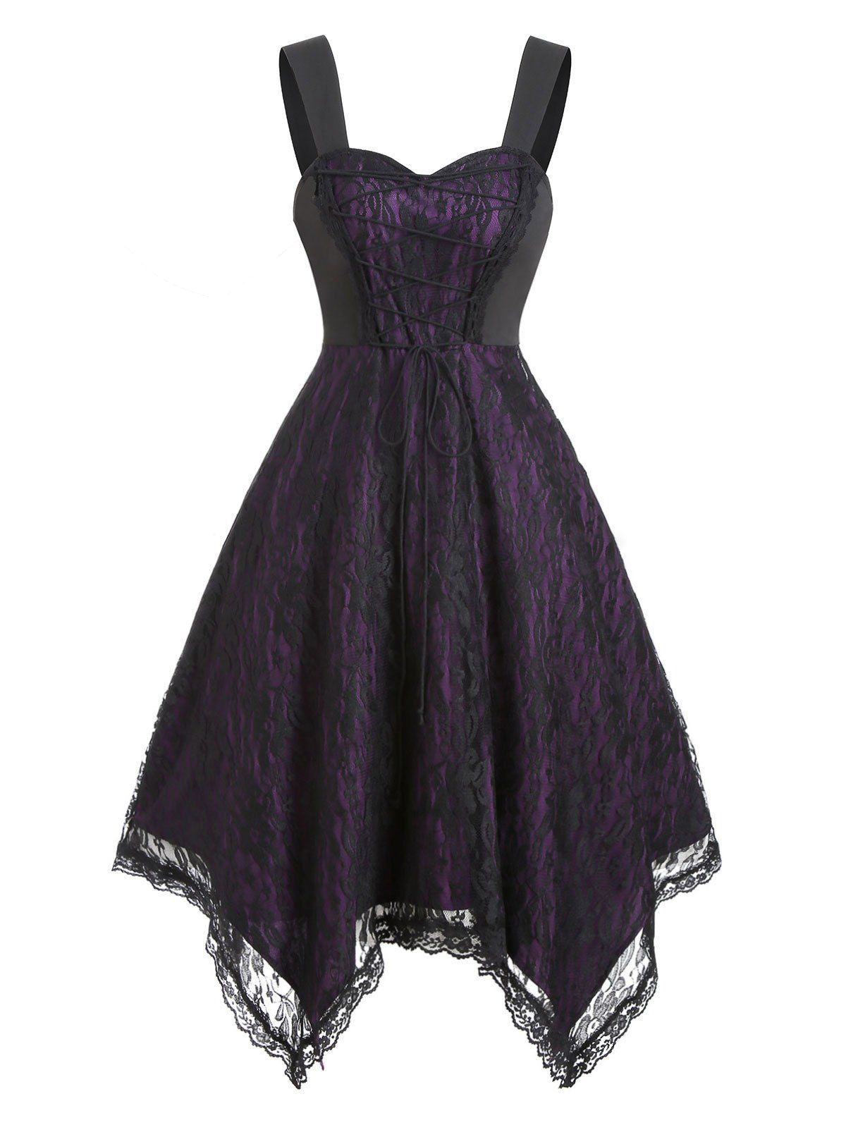 purple lace up dress