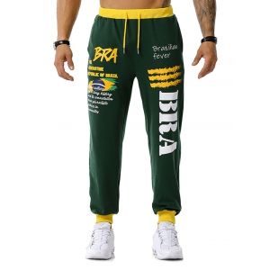 

Brazilian Flag Graphic Print Sports Pants, Green