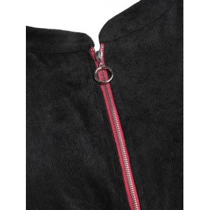 

Plus Size Corduroy Two Tone Drawstring Zip Pocket Coat, Red wine