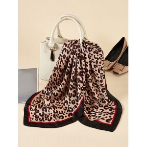 

Leopard Printed Square Satin Scarf, Deep red