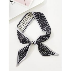 

Letter Printed Satin Narrow Long Scarf, Black