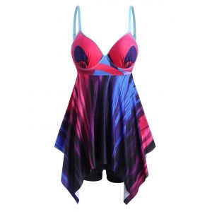 

Plus Size Handkerchief Printed Boyshort Push Up Tankini Swimwear, Multi