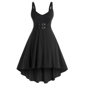

Plus Size Buckle A Line High Waist Dress, Black
