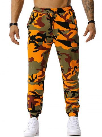 Drawstring Camouflage Print Casual Pants - ORANGE - 2XL