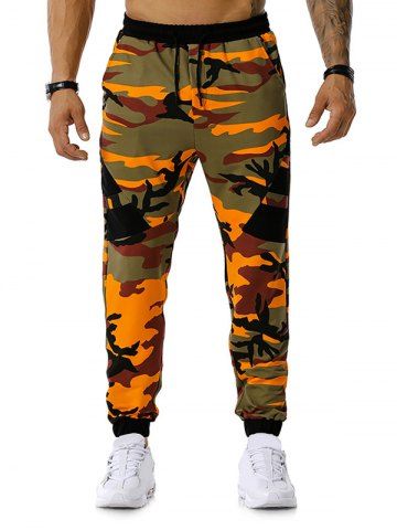 Drawstring Camouflage Print Sports Pants - ORANGE - 2XL