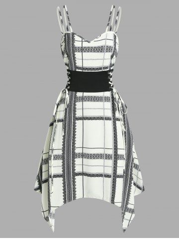 

Plaid Pattern Lace-up Waist Handkerchief Dress, Warm white