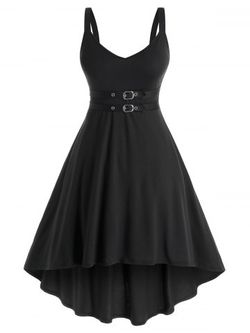 Plus Size Buckle A Line High Waist Dress - BLACK - 1X