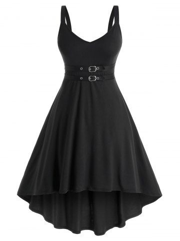 Plus Size Buckle A Line High Waist Gothic Dress - BLACK - 1X