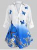 Chemise Boutonnée Fleurie à Manches Papillon de Grande Taille - Blanc L