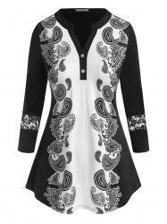 Plus Size Paisley V Bar Placket Lace Panel Blouse -  