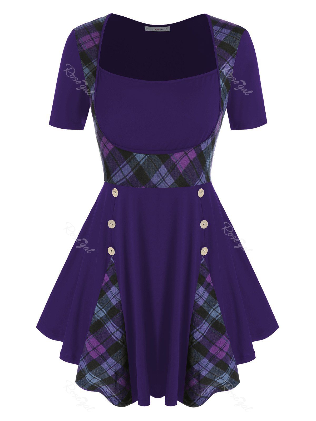 

Plus Size Buttoned Plaid T Shirt, Dark orchid