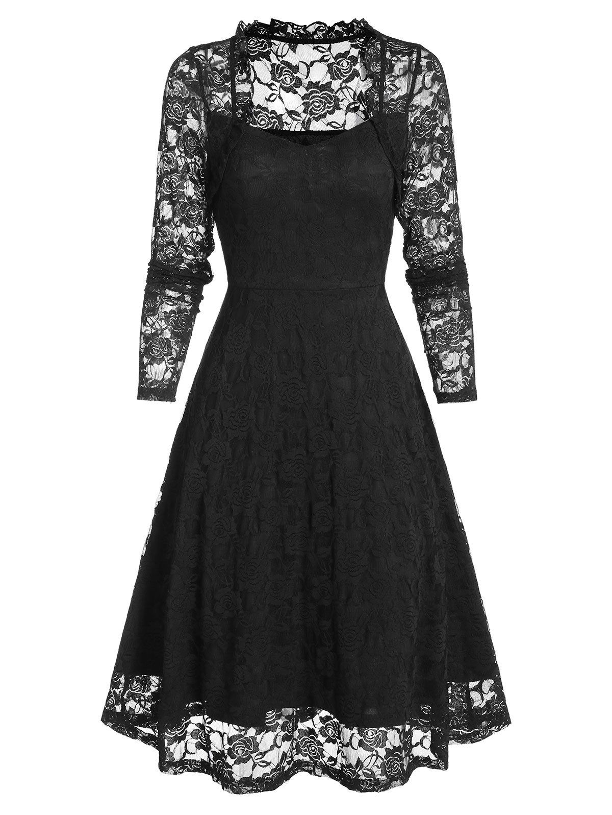 Ruffle Queen Anne Collar Lace Dress [47% OFF] | Rosegal
