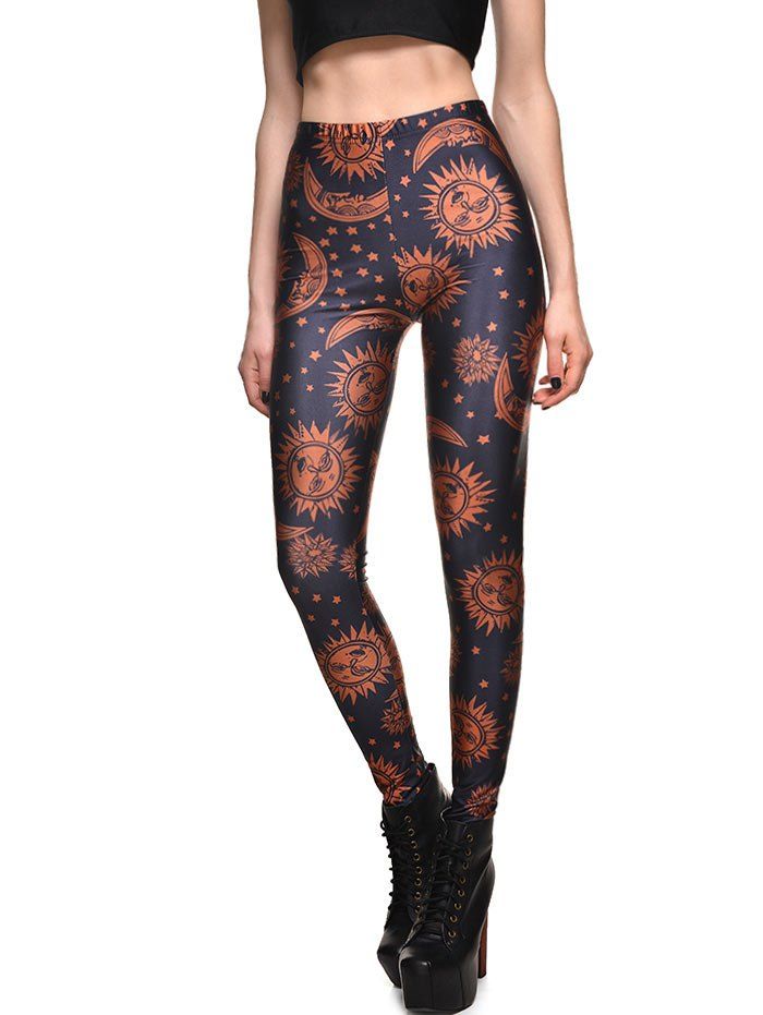 

Sun Moon Star Print High Rise Leggings, Deep coffee