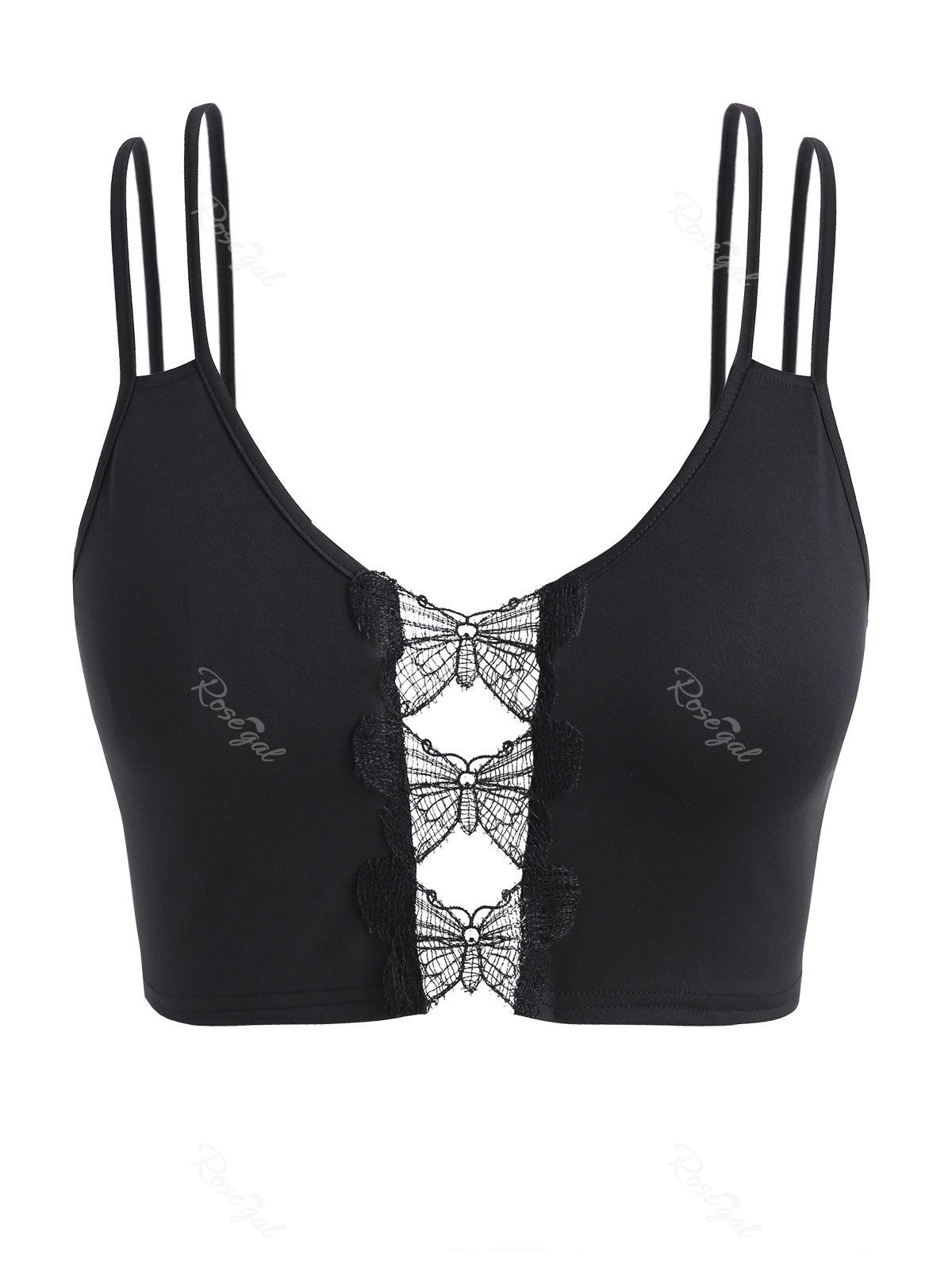 

Plus Size Butterfly Spaghetti Strap Lingerie Top, Black