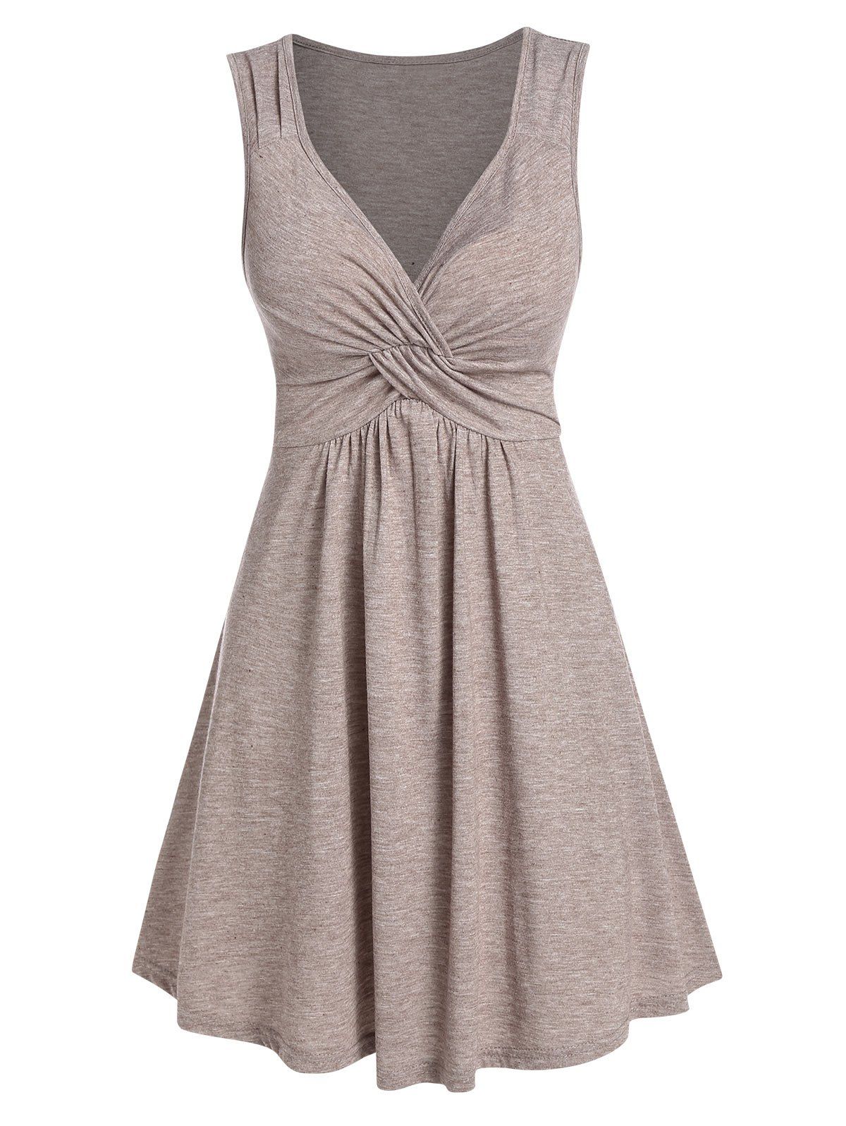 

Front Knot Solid High Waist Dress, Light brown