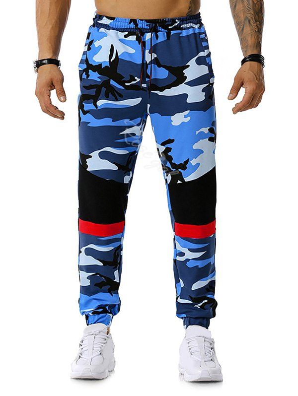 Pantalon de Jogging Décontracté Camouflage Imprimé en Blocs de Couleurs Bleu 2XL