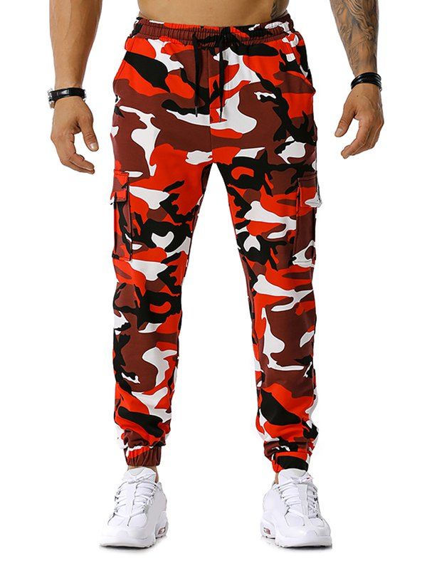 

Camo Print Lounge Cargo Jogger Pants, Red