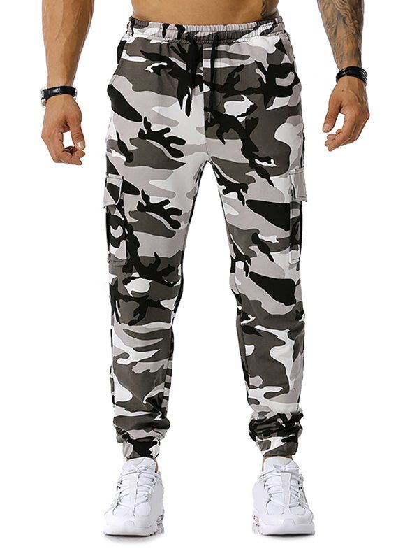 

Camo Print Lounge Cargo Jogger Pants, Gray