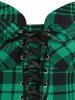 Plaid Print Lace-up Front Buckle Strap Dress -  