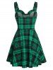 Plaid Print Lace-up Front Buckle Strap Dress -  