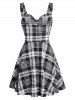 Plaid Print Lace-up Front Buckle Strap Dress -  