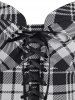 Robe à Bretelle Bouclée à Carreaux Imprimée à Lacets - Noir 2XL