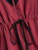 Manteau Zippé Bicolore avec Poche en Velours Côtelé à Cordon Grande Taille - Rouge Vineux 4X