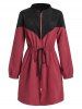 Manteau Zippé Bicolore avec Poche en Velours Côtelé à Cordon Grande Taille - Rouge Vineux 4X