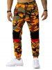 Pantalon de Jogging Décontracté Camouflage Imprimé en Blocs de Couleurs - Orange XL