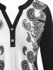 Plus Size Paisley V Bar Placket Lace Panel Blouse -  