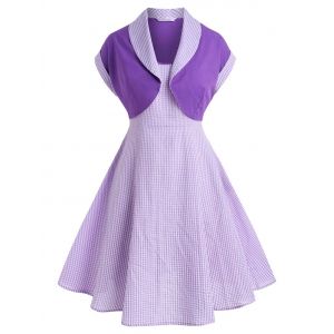 

Plus Size Gingham Top And Seersucker Cami Dress Set, Light purple
