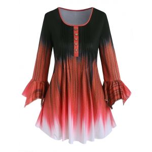 

Plus Size Ombre Pintuck Hanky Sleeve Tunic Tee, Red