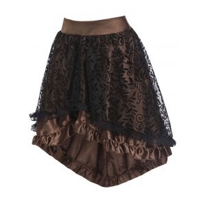 

Flocking Leaf Lace Panel Ruffle Dip Hem Skirt, White