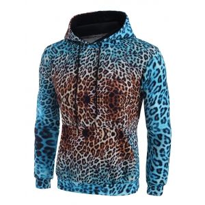 

Leopard Ombre Print Kangaroo Pocket Hoodie, Peacock blue