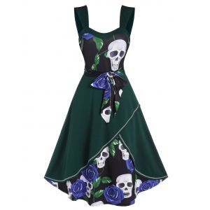 

Floral Skull Print Belted Cami A Line Dress, Multi a