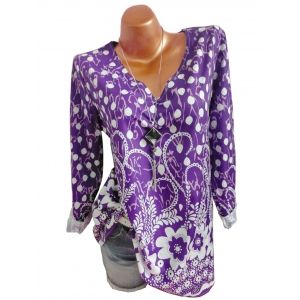 

Plus Size Mixed Print V Neck Long Sleeve Blouse, Concord