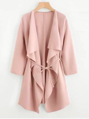 Plus Size Draped Front Belted Long Coat