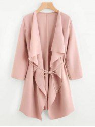 Plus Size Draped Front Belted Long Coat -  