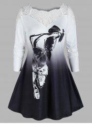 T-shirt Tunique Ombré Papillon Grande Taille - Blanc 4X
