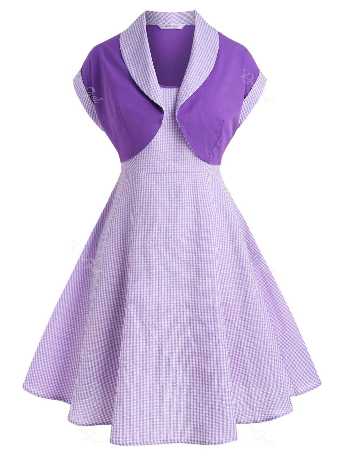 

Plus Size Gingham Top And Seersucker Cami Dress Set, Light purple