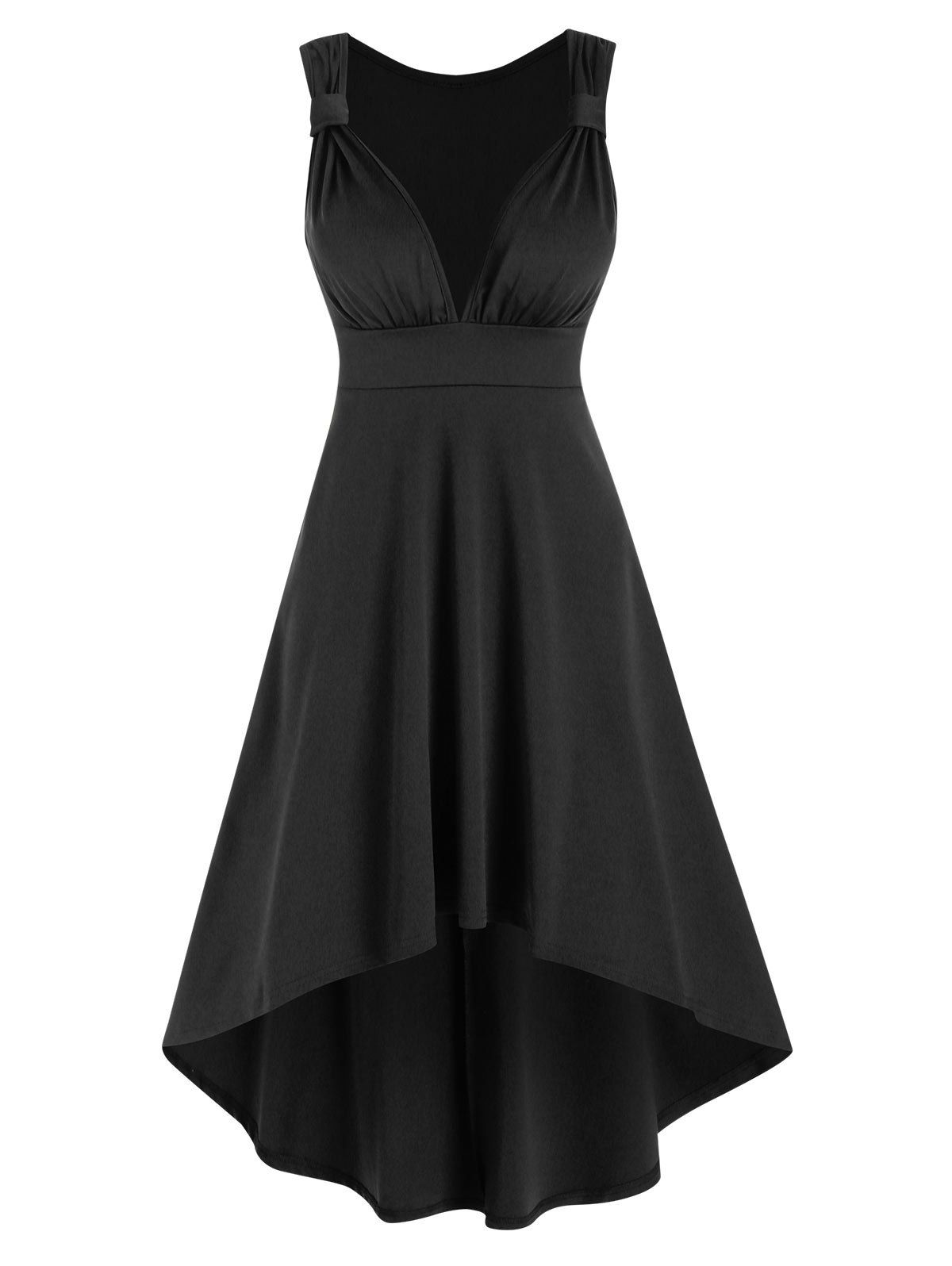 

Ruched Sleeveless High Low Prom Dress, Black