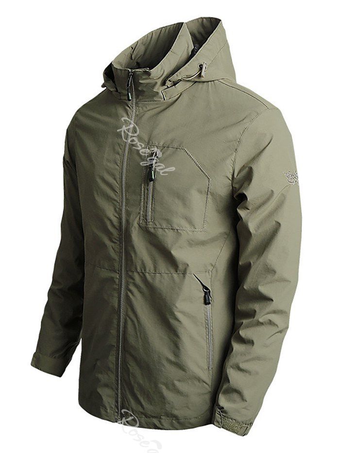 Cheap Embroidery Zipper Pocket Hooded Jacket  